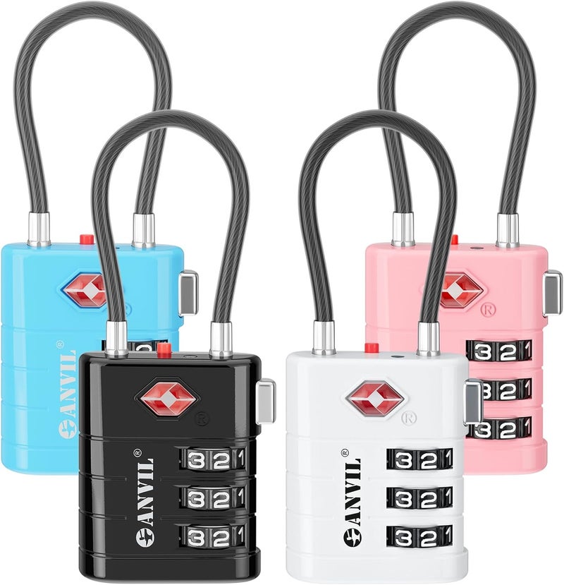 Anvil TSA Approved Luggage Locks – High Security TSA008 Combination Travel Locks with Inspection Indicator for Suitcases and Backpacks. (4 Colors) - Image 1